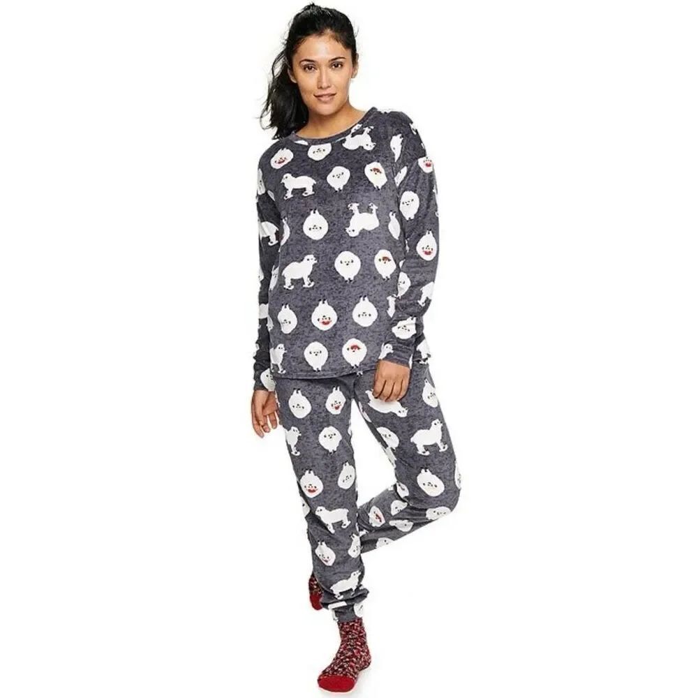 NWT Plus Size 3X Sonoma 2,Pc V-Neck Pajama Top & Pants Sleep Set Gray Leopard